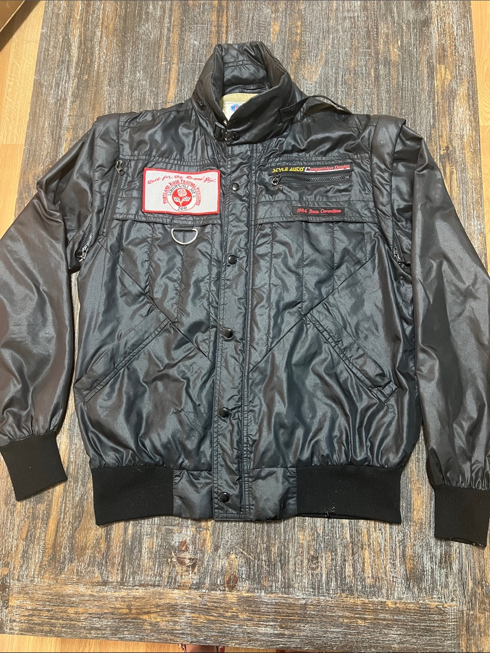 Vintage Style Auto jacket Black with Utility Pockets -1984 Race Committee